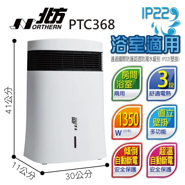 電暖器推薦NORTHERN 北方房間浴室兩用陶瓷電暖器