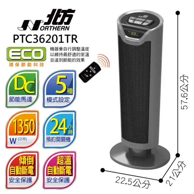 電暖器推薦NORTHERN 北方智慧型陶瓷遙控電暖器(PTC36201TR)