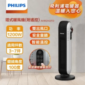 電暖器推薦Philips 飛利浦塔式暖風機陶磁電暖器-可遙控(AHR2142FD) (1)