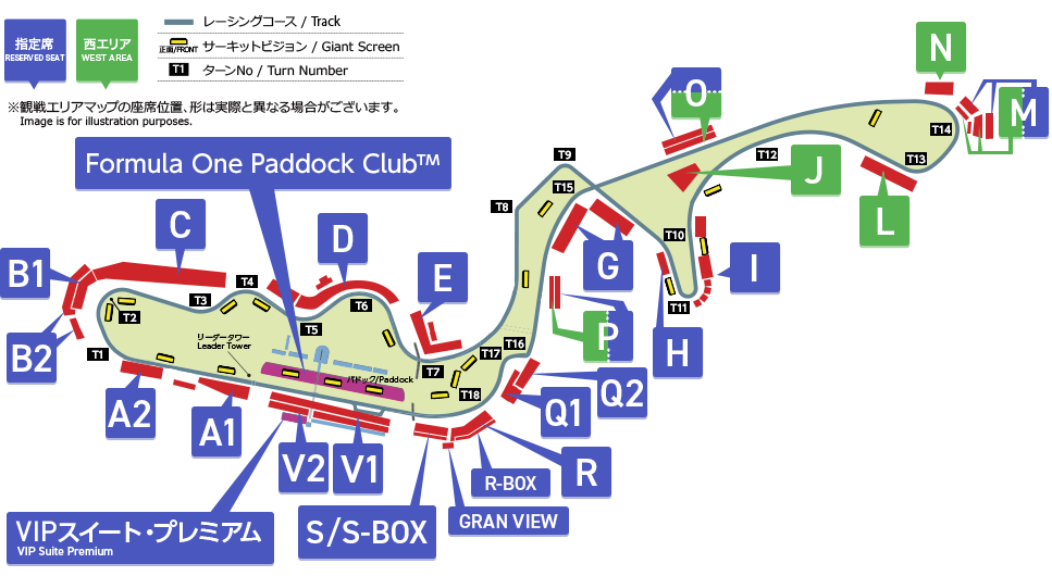 日本F1大獎賽2026》3/27-3/29門票購買/座位/價格,鈴鹿賽道交通一次看! - 第3張圖 日本F1賽車門票座位區域&價格
